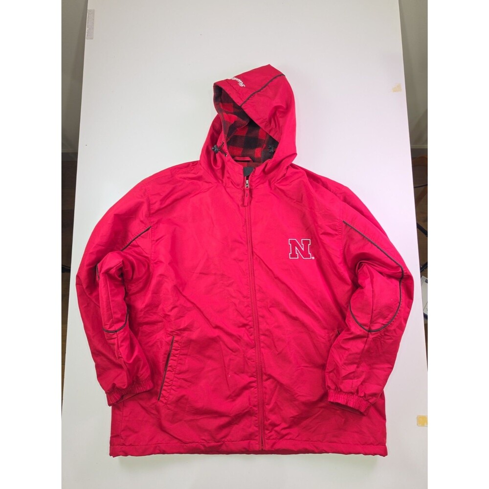 Vintage Crable Jacket Coat Nebraska Huskers Red Mens L NCAA Hood Full Zip Plaid